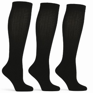 Men's Diabetic Knee High Socks 3 Pairs – Non-Binding, Breathable Cotton, Cushioned Fit – Sizes 9–15 – Black, Gray, White AWS/American Made - 1 of 3