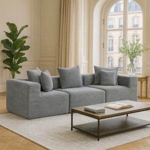 111'' Textured Chenille Modular Low-Profile 3-Seat Sectional Sofa with All-Foam Support, Deep Seat, and 5 Pillows - 1 of 4