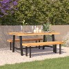 Flash Furniture All Weather Commercial Acacia Wood Top Patio Table with Metal Base-Natural/Black - 2 of 4