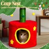 Angel Sar 30in Christmas Cat Tree with Scratching Post and House, Sisal Post and Hanging Balls, Red and Green Kitten Tower for Indoor Cats - 4 of 4