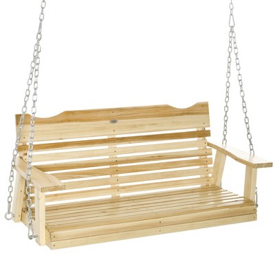 Natural Wood 2-Seater Hanging Porch Swing with Metal Chains