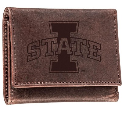 Evergreen NCAA Iowa State Cyclones Brown Leather Trifold Wallet Officially Licensed with Gift Box