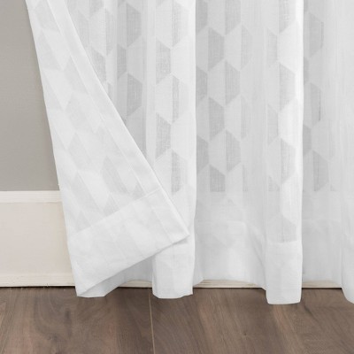 White Geometric Clipped Jacquard Light-Filtering Rod Pocket Curtain Panel