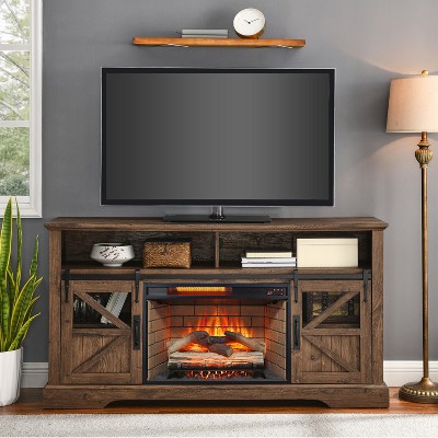 Electric Fireplace Entertainment Center with Door Sensor