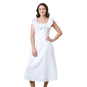 Hope & Henry Women's Linen Ruffle Collar Midi Dress - 1 of 4