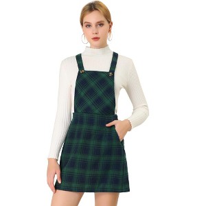Allegra K Women's Plaid Print Adjustable Strap Casual Suspender Dress - 1 of 4