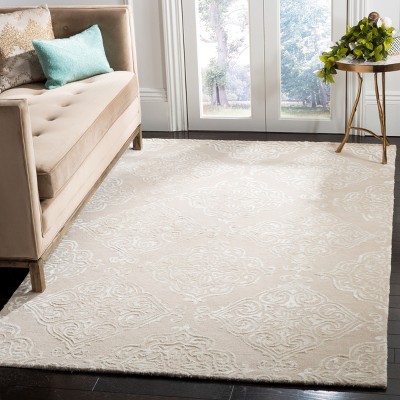Hand-Tufted Beige and Ivory Wool Square Area Rug, 6'x6'