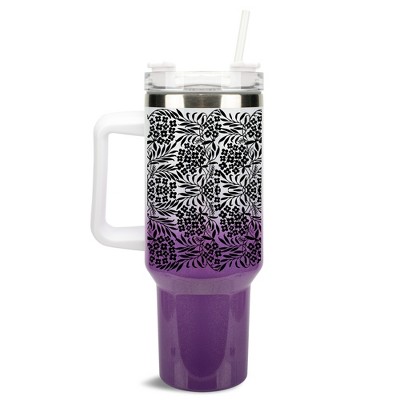 Elanze Designs Flowers in Bloom Garden Pattern 40 oz. Stainless Steel, Large Water Bottle Coffee Mug, Spill & Leak Resistant, Thermal Travel Tumbler