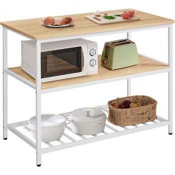 VASAGLE Kitchen Island with 3 Shelves, 47.2 Inches Kitchen Shelf with Large Worktop, Stable Steel Structure, Industrial, Easy to Assemble