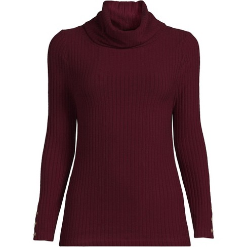 Lands' End Women's Long Sleeve Wide Rib Turtleneck - Large - Rich Burgundy