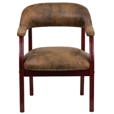 Elegant Bomber Jacket Brown Vinyl Conference Chair with Brass Accents