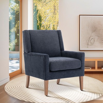 Modern Wingback Accent Chair, Upholstered Armchair with Lounge Seat & Wood Legs