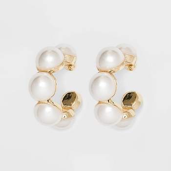 Mini Pearl Hoop Earrings - A New Day™ Gold