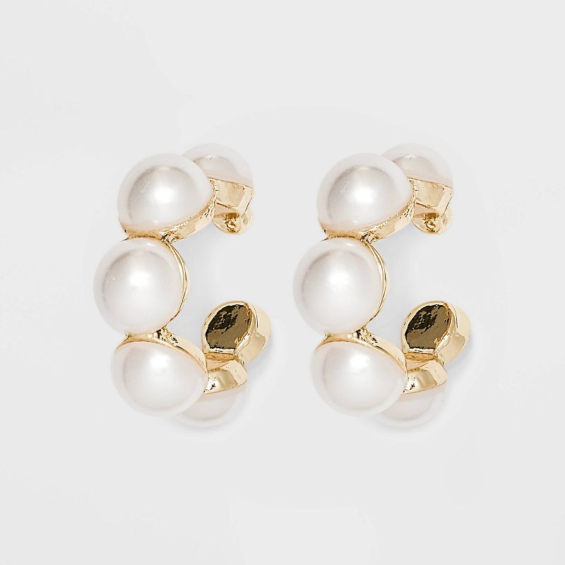 Mini Pearl Hoop Earrings - A New Day&#8482; Gold, 1 of 5