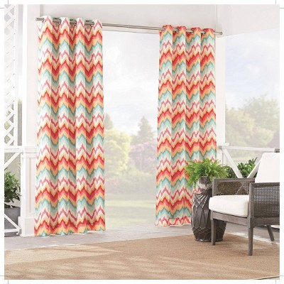 84"x52" Borderline Light Filtering Curtain Panel Orange - Waverly Sun n Shade