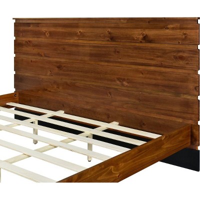 Streamdale Mid-Century Modern Solid Pine Wood King Bed with Slats