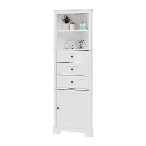 Ridstar 68.9 in. H White Triangle Tall Bathroom Cabinet with 3 Drawers and Adjustable Shelves - 1 of 4