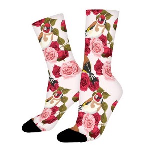 Pink Red Birds Women Printed Crew Socks Funny Funky Socks Soft Polyester Novelty Gifts for Artists Men - 1 of 1