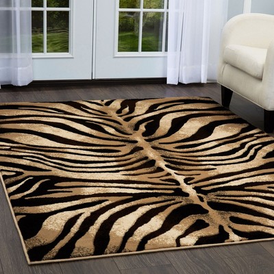Fawn Black and Ivory Zebra Print Area Rug