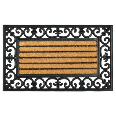 Raj 1'6" x 2'6" Molded Classic Iron Gate Rubber Coir Doormat Natural/Black