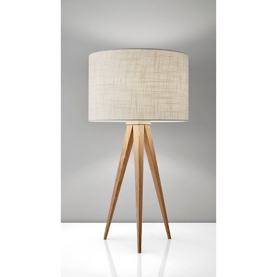 Rustic Natural Wood Grain Tripod Table Lamp with Off-White Shade