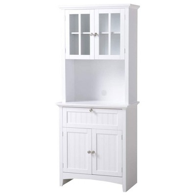 White Wood and Glass China Cabinet with Adjustable Shelves