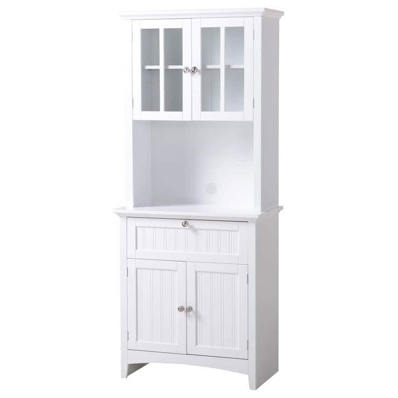 American Furniture Classics OS Home and Office Wooden Buffet and Hutch with Drawer, Bottom Cabinet, Tempered Glass Doors, and Adjustable Shelf, White, 1 of 7