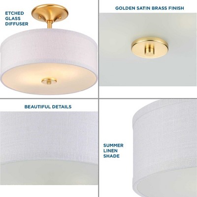 Satin Brass Semi-Flush Mount with Linen Shade