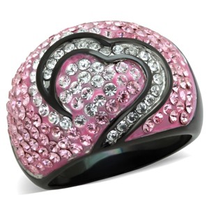 Slickblue Heart Motif Ring in IP Black Stainless Steel with Light Rose Stones, Women’s Size 5 to 10 - 1 of 4