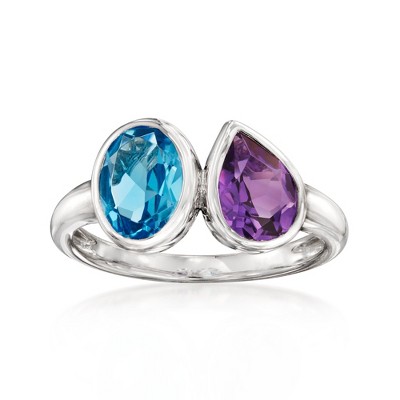 Ross-Simons 1.20 Carat Swiss Blue Topaz and .80 Carat Amethyst Toi Et Moi Ring in Sterling Silver