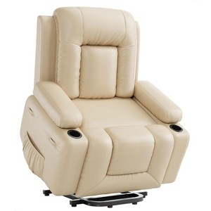 Power Lift Recliner Chair PU Leather with Massage for Elderly Ergonomic Lounge Chair with 2 Cup Holders Side Pocket - 1 of 4