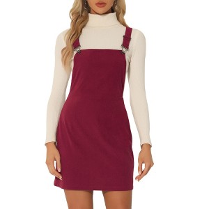 INSPIRE CHIC Women's Adjustable Strap Pinafore Bib Corduroy Overalls Floral Dress - 1 of 4