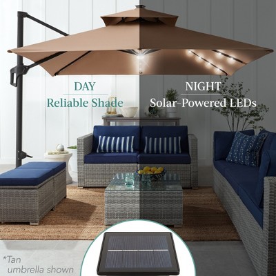 Red 10x10ft 2-Tier Square Outdoor Solar LED Cantilever Patio Umbrella