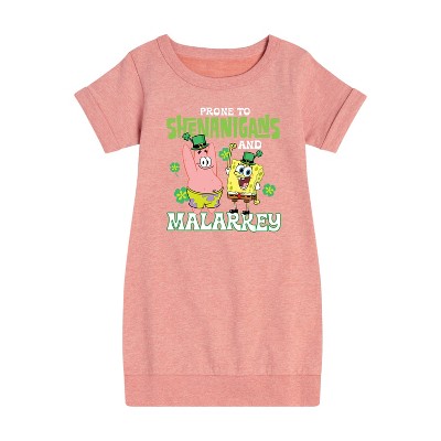 - SpongeBob Squarepants - Prone To Shenanigans And Malarkey Graphic Short Sleeve Fleece Dress