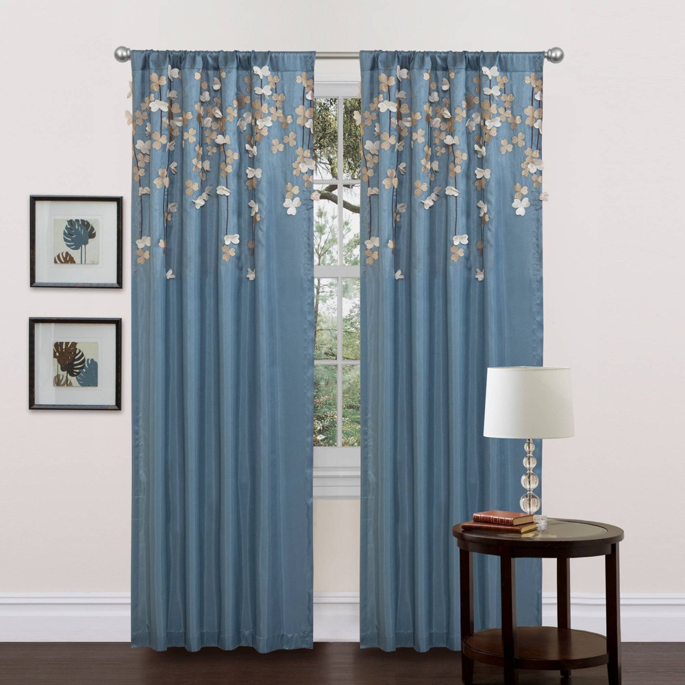 Photos - Curtains & Drapes 84"x42" Flower Drops Light Filtering Window Curtain Panel Blue - Lush Décor: Botanical Drapes, Rod Pocket