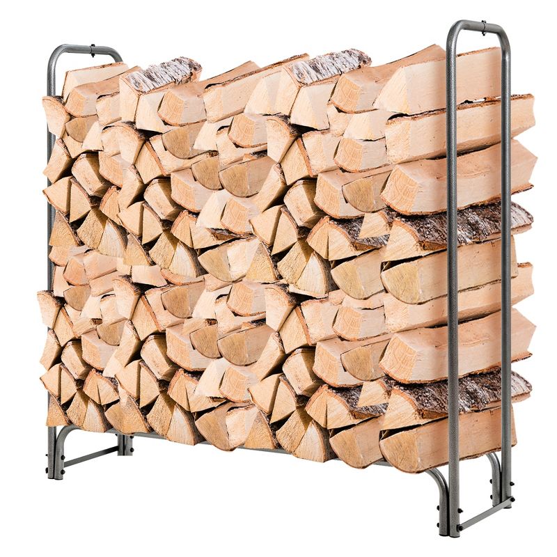 Costway 4FT/5FT/6FT/8FT Firewood Storage Log Rack Heavy Duty Iron Log Holder with Waterproof PVC Cover, 2 of 11