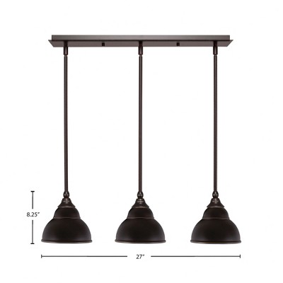 Toltec Lighting Any 3 - Light Chandelier in  Dark Granite with 7" Dark Granite Double Bubble Metal Shade Shade