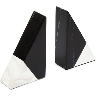 Black Marble Decorative Bookends for Shelves (3.8 x 1.8 x 6 inches, 1 Pair)