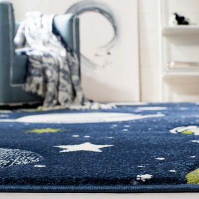 Navy and Ivory Space-Themed Kids Rectangular Area Rug
