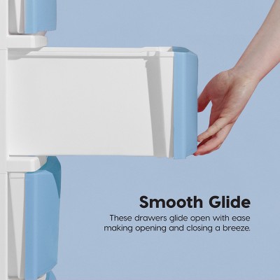 Slim White and Blue Plastic 4-Drawer Storage Cart