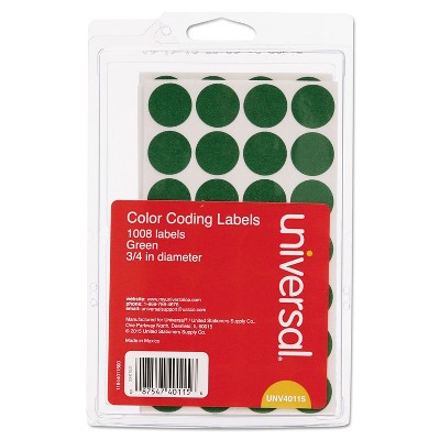 UNIVERSAL Self-Adhesive Removable Color-Coding Labels 3/4" dia Green 1008/Pack 40115