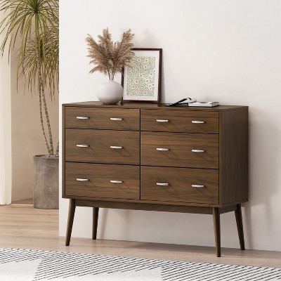 GDFStudio Wilbur Mid-Century Modern Wooden 6 Drawer Double Dresser