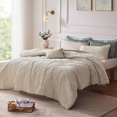 Champagne Velvet Diamond Quilted Queen Duvet Cover Set