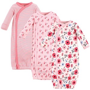 Touched by Nature Baby Girl Organic Cotton Side-Closure Snap Long-Sleeve Gowns 3pk, Coral Garden - 1 of 4