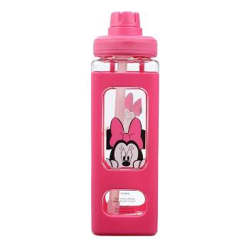 Disney Minnie Mouse Looking And Laughing 24 Oz Pink Square Plastic Water Bottle