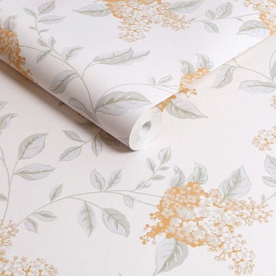 Apricot and White Floral Non-Woven Removable Wallpaper