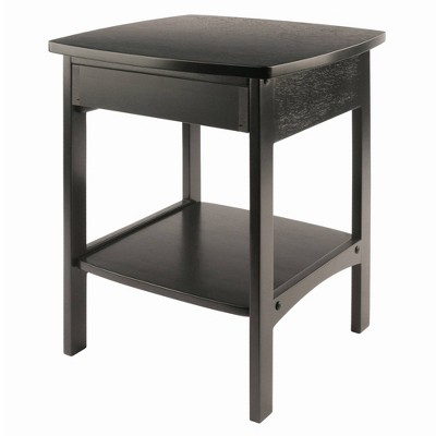 Transitional Square Black Nightstand with Storage Drawer and Open Shelf