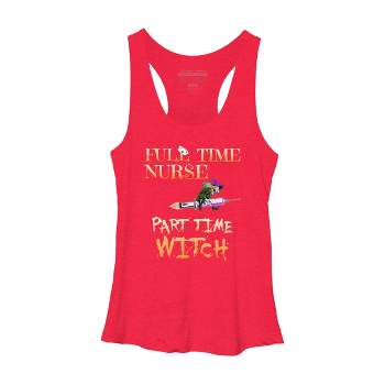 Women's Design By Humans Halloween Costume Full Time Nurse Part-Time Witch By TeeShirtMadness Racerback Tank Top