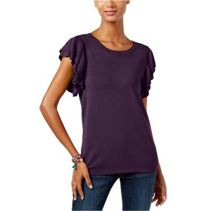 I.N.C International Concepts Womens Ruffle-Sleeve Pullover Sweater, Purple, PL - 1 of 1