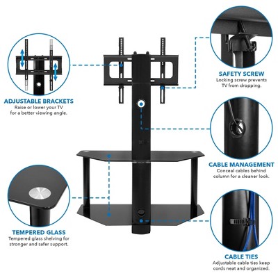 Black Adjustable TV Stand with Mount and Tempered Glass Shelves